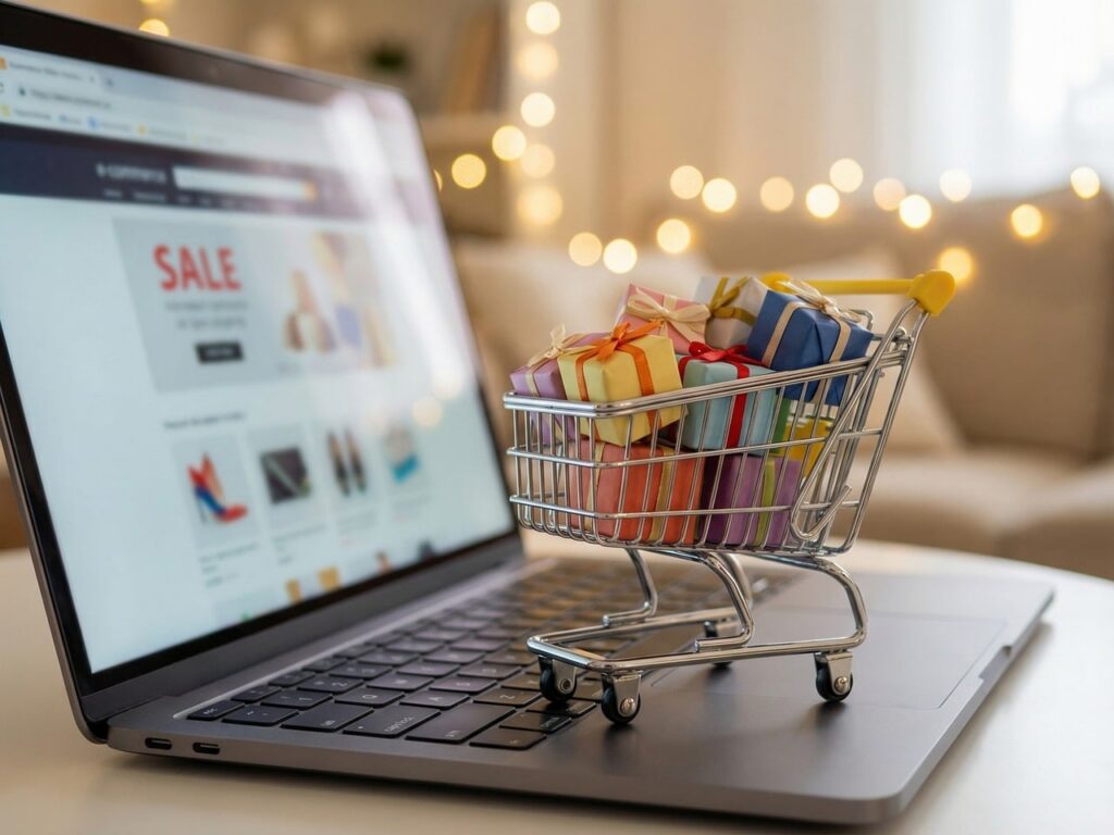 Online shopper using smartphone for ecommerce research and purchase